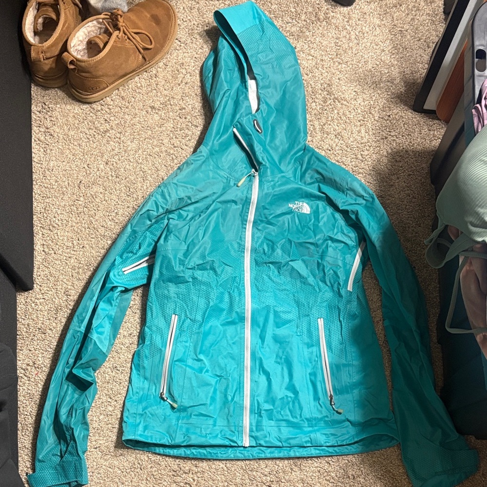 Women’s North Face Teal-Blue Rain Jacket Medium